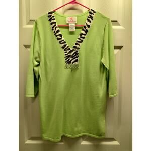 Quacker Factory QVC Women's Size Small Green Sweater Sequin & Bead Neckline